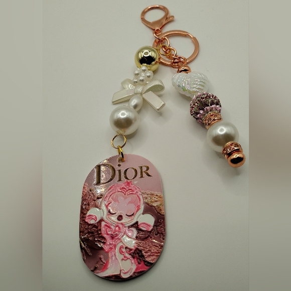 SkullPanda Pink and Gold Charm Key Holder - Picture 3 of 3